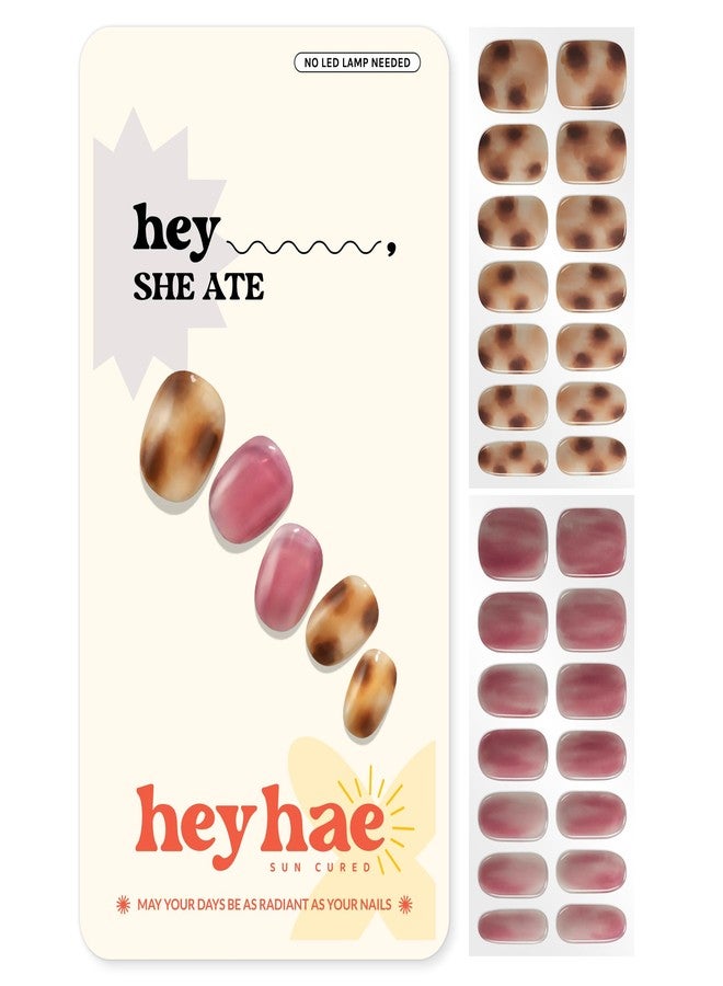 Heyhae Semi Cured Gel Nail Strips | No LED Lamp Needed | Summer, Marble, Red | Easy Apply & Remove, Salon Quality | Includes 28 Strips, 1 Prep Pads, Nail File & Wooden stick - Hey, She Ate - Image 1